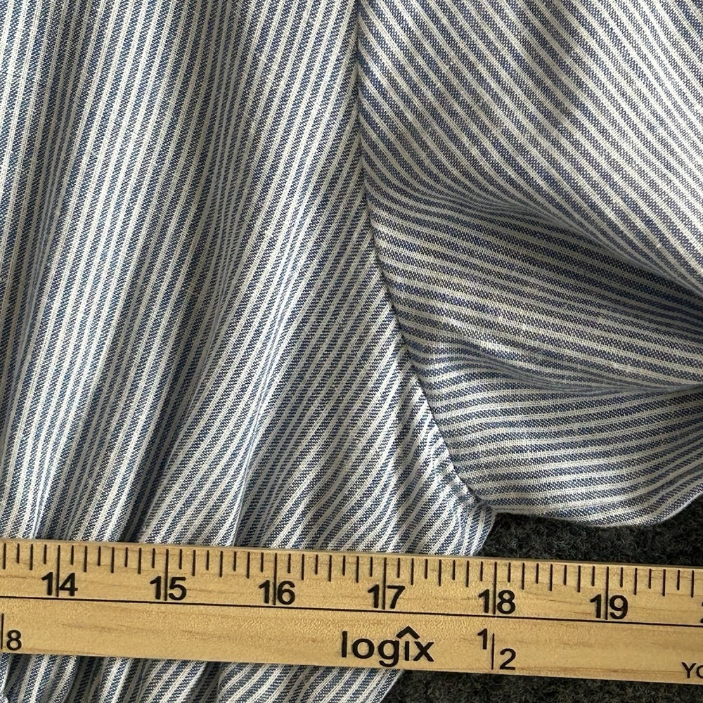 Zara Long Sleeve Linen Blend Dress - Blue White Striped V-Neck  - Womens LARGE - Picture 10 of 14